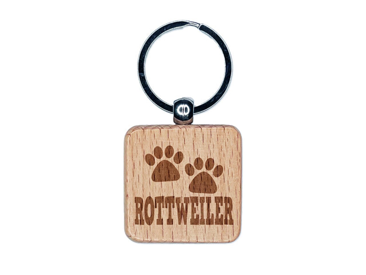 Rottweiler Dog Paw Prints Fun Text Engraved Wood Square Keychain Tag Charm